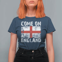 Come On England T Shirt For Women Vintage St George Cross Flag Football Fan