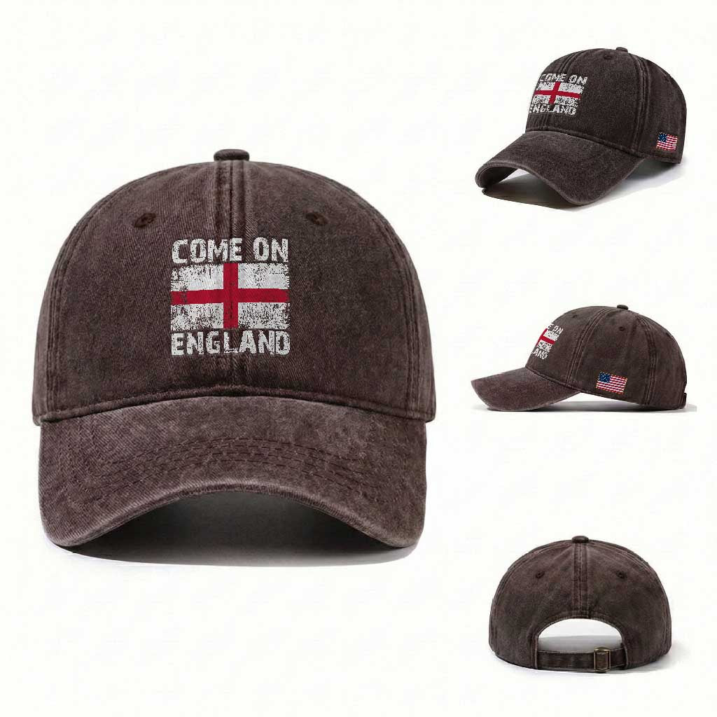 Come On England Washed Cotton Baseball Cap Vintage St George Cross Flag Football Fan