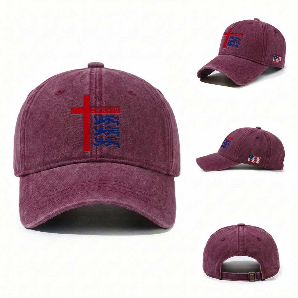 England Football St George Cross Three Lions Emblem Washed Cotton Baseball Cap