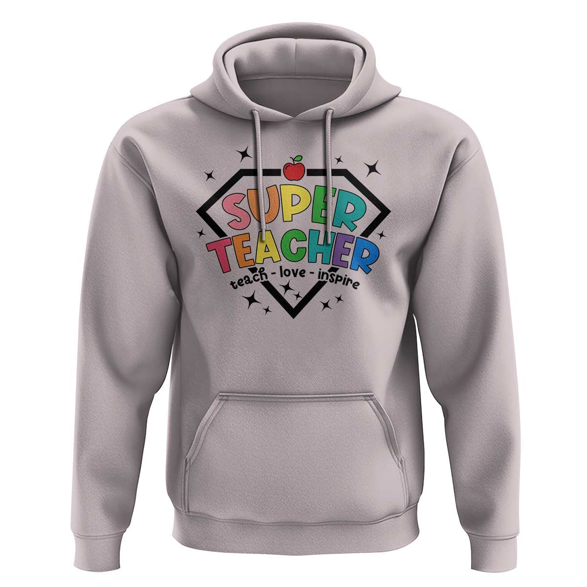 Funny Teacher Back To School Hoodie Super Teacher Teach Love Inspire Apple - Wonder Print Shop