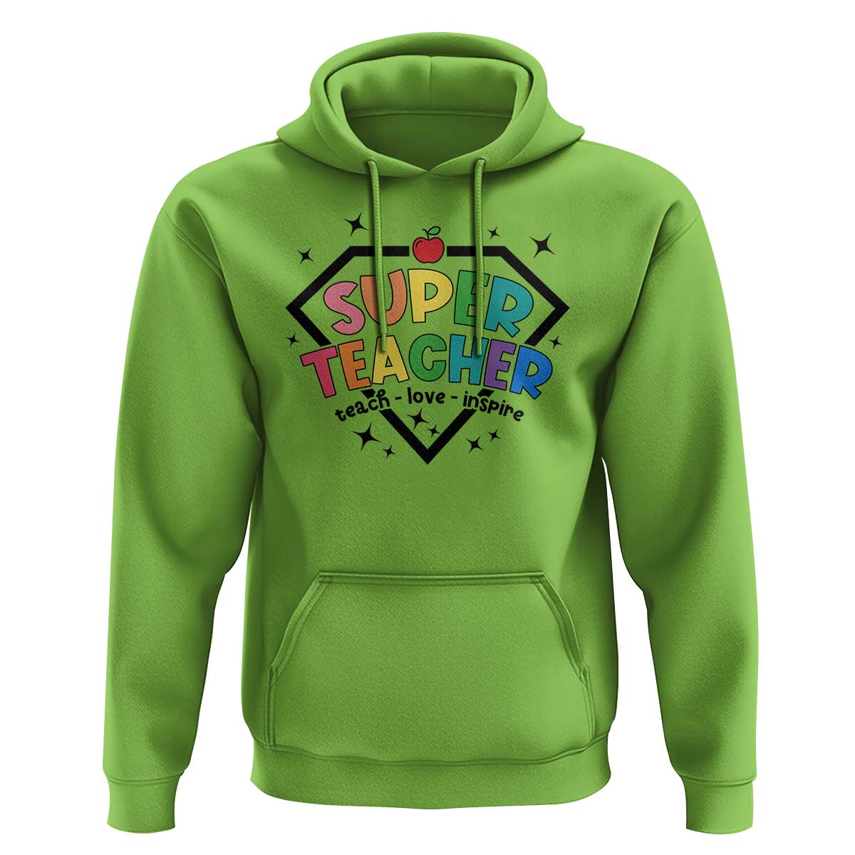 Funny Teacher Back To School Hoodie Super Teacher Teach Love Inspire Apple - Wonder Print Shop