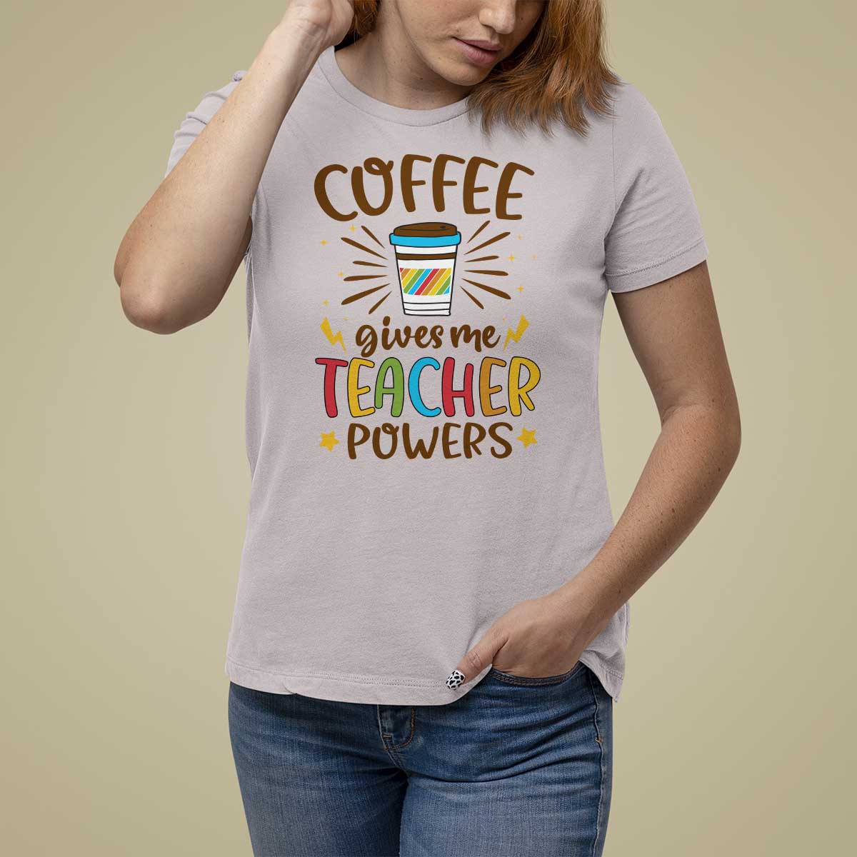 Teacher Life T Shirt For Women Coffee Gives Me Teacher Power Back To School - Wonder Print Shop