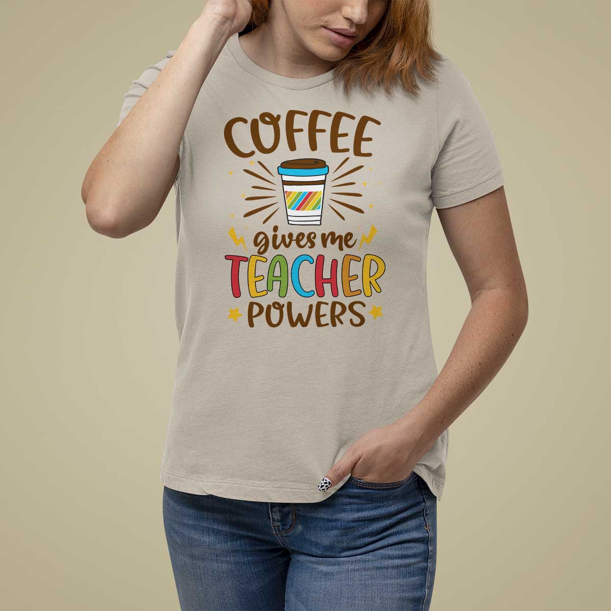 Teacher Life T Shirt For Women Coffee Gives Me Teacher Power Back To School - Wonder Print Shop