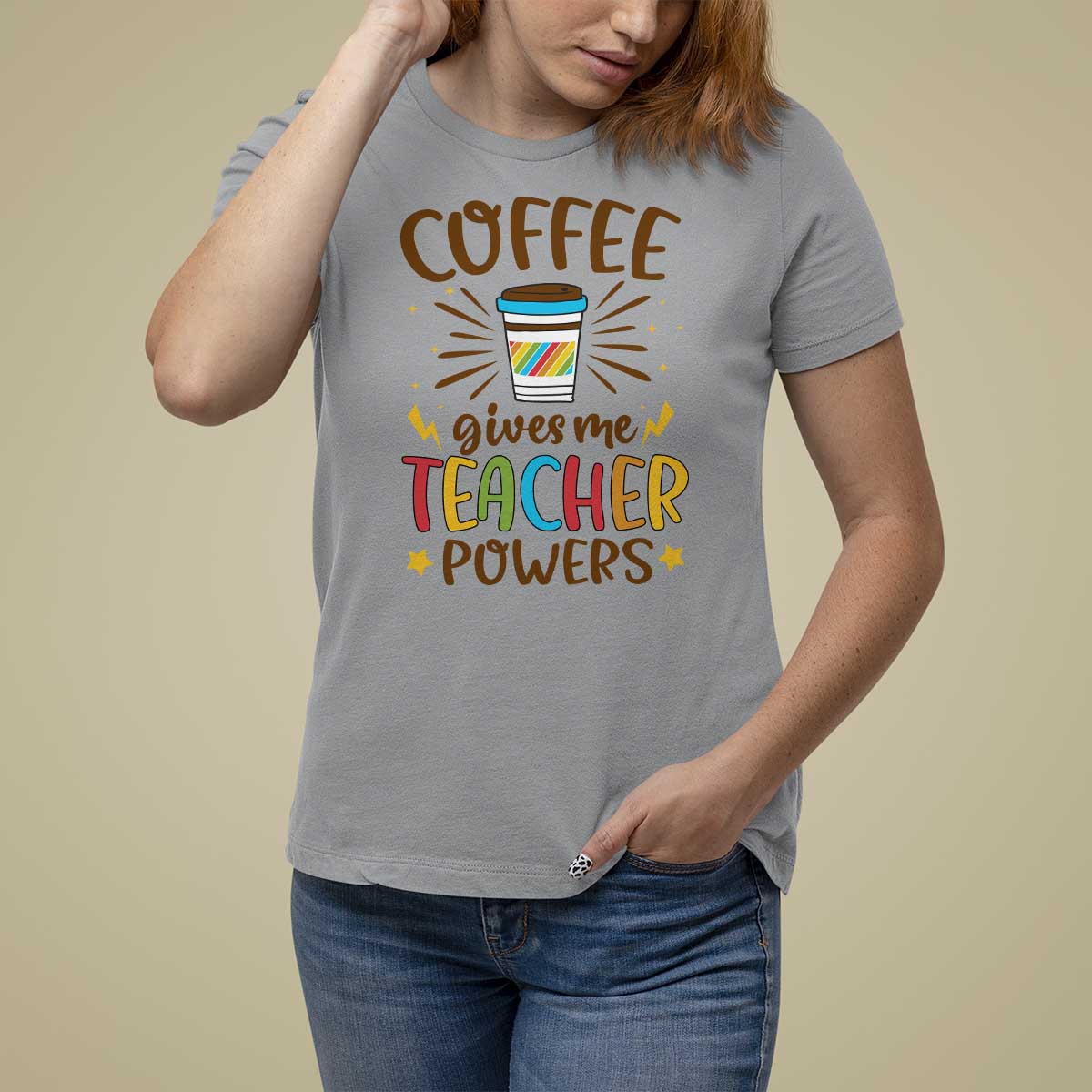 Teacher Life T Shirt For Women Coffee Gives Me Teacher Power Back To School - Wonder Print Shop