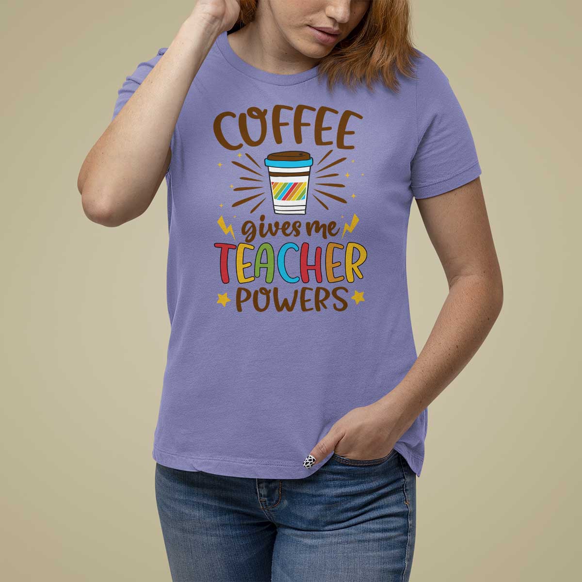 Teacher Life T Shirt For Women Coffee Gives Me Teacher Power Back To School - Wonder Print Shop