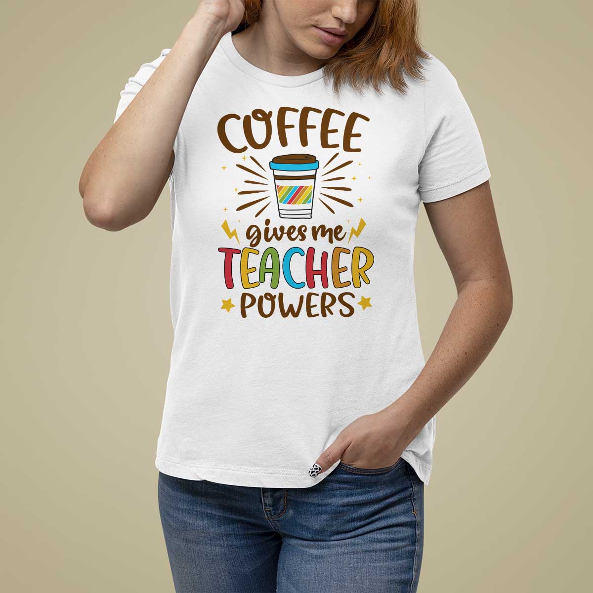 Teacher Life T Shirt For Women Coffee Gives Me Teacher Power Back To School - Wonder Print Shop