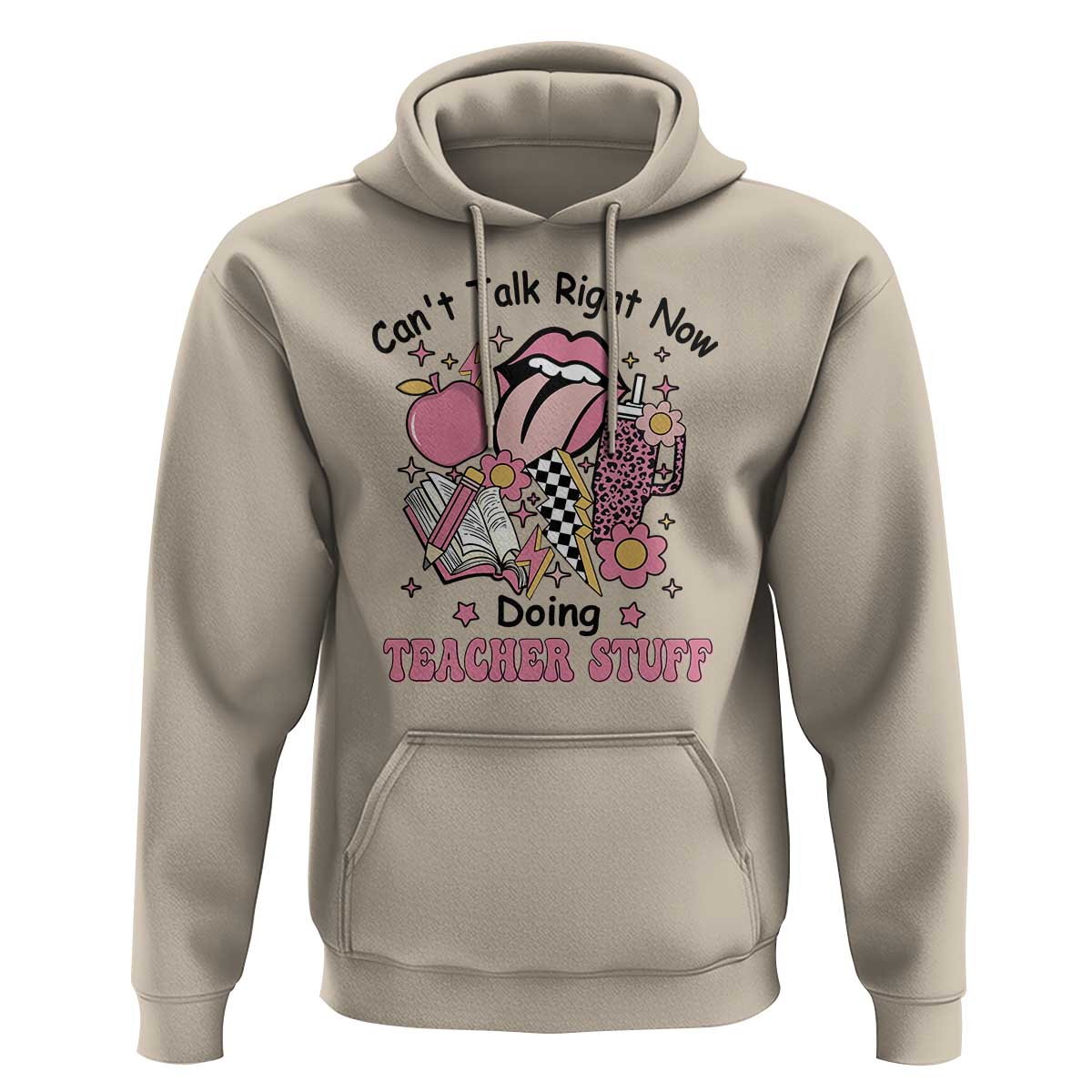 Funny Teachers Hoodie Can't Talk Right Now Doing Teacher Stuff Apple Pencil Book Flower - Wonder Print Shop