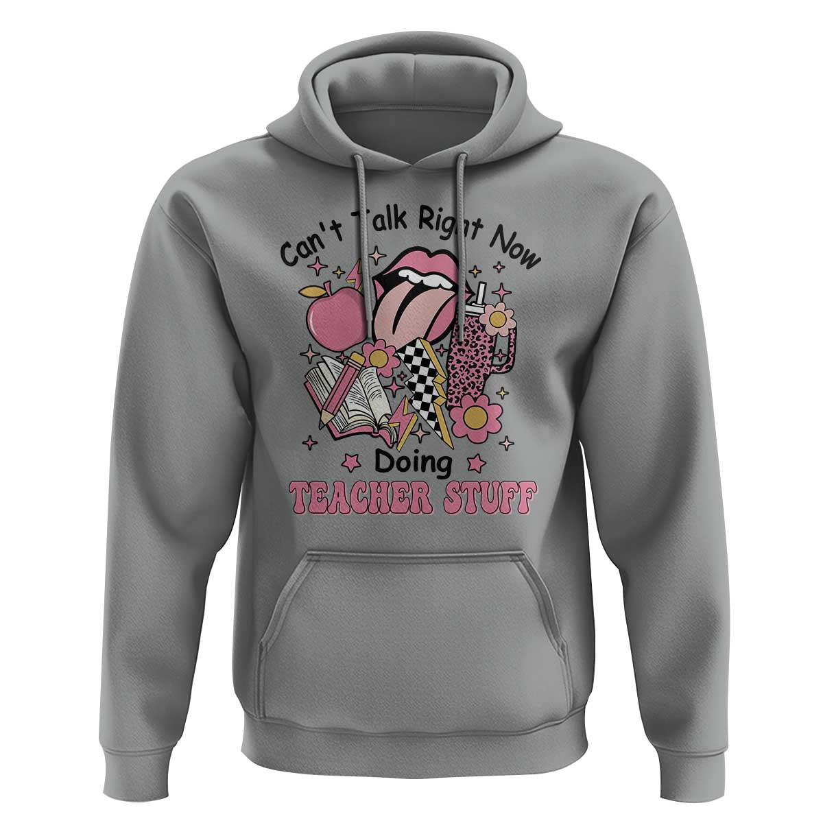 Funny Teachers Hoodie Can't Talk Right Now Doing Teacher Stuff Apple Pencil Book Flower - Wonder Print Shop