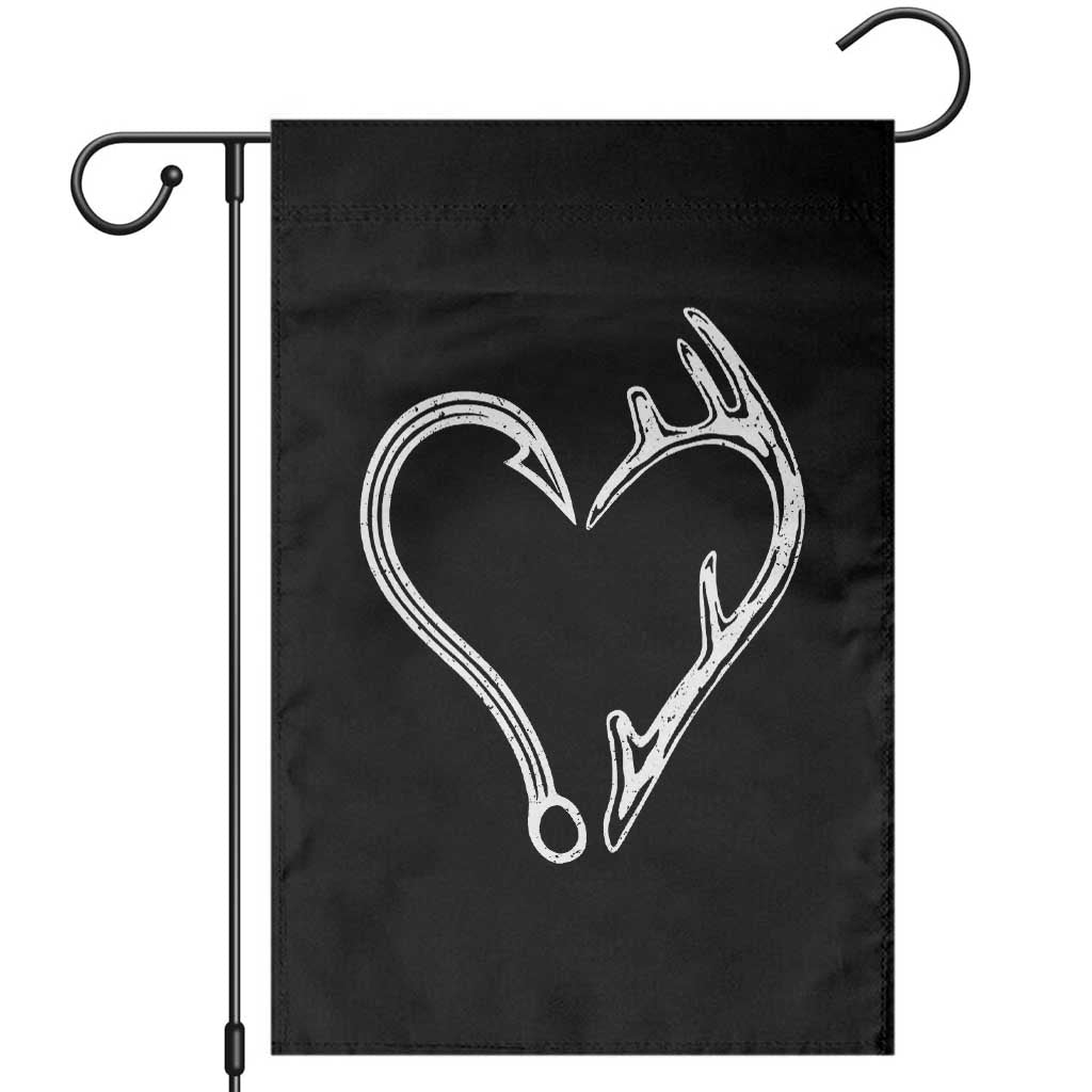 Fishing And Hunting Vintage Hook Antler Heart Garden Flag - Wonder Print Shop