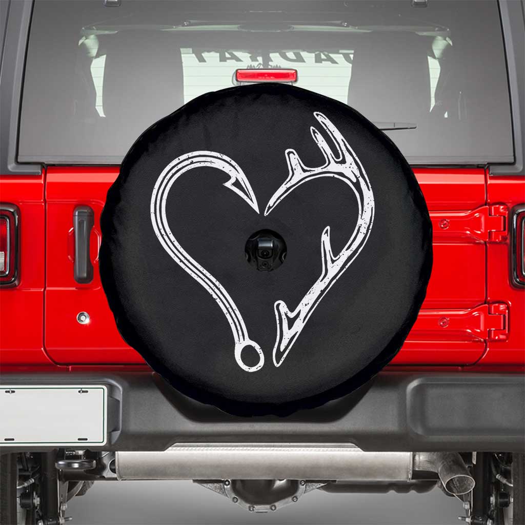 Fishing And Hunting Vintage Hook Antler Heart Spare Tire Cover - Wonder Print Shop