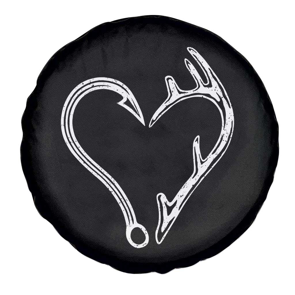 Fishing And Hunting Vintage Hook Antler Heart Spare Tire Cover - Wonder Print Shop