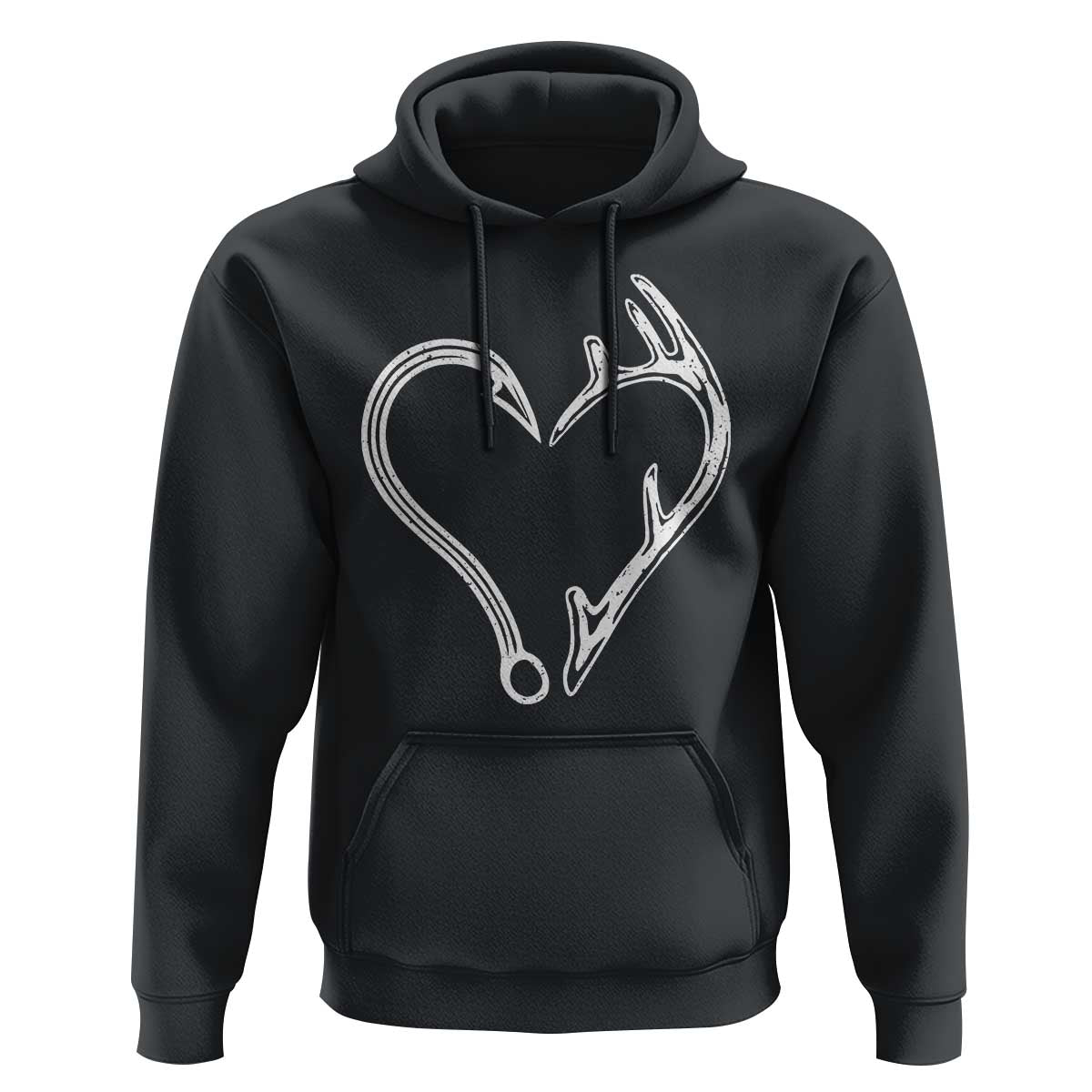 Fishing And Hunting Vintage Hook Antler Heart Hoodie - Wonder Print Shop