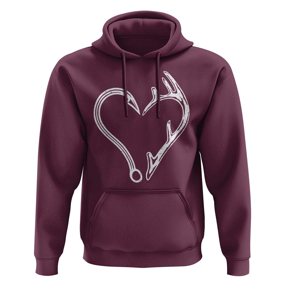 Fishing And Hunting Vintage Hook Antler Heart Hoodie - Wonder Print Shop