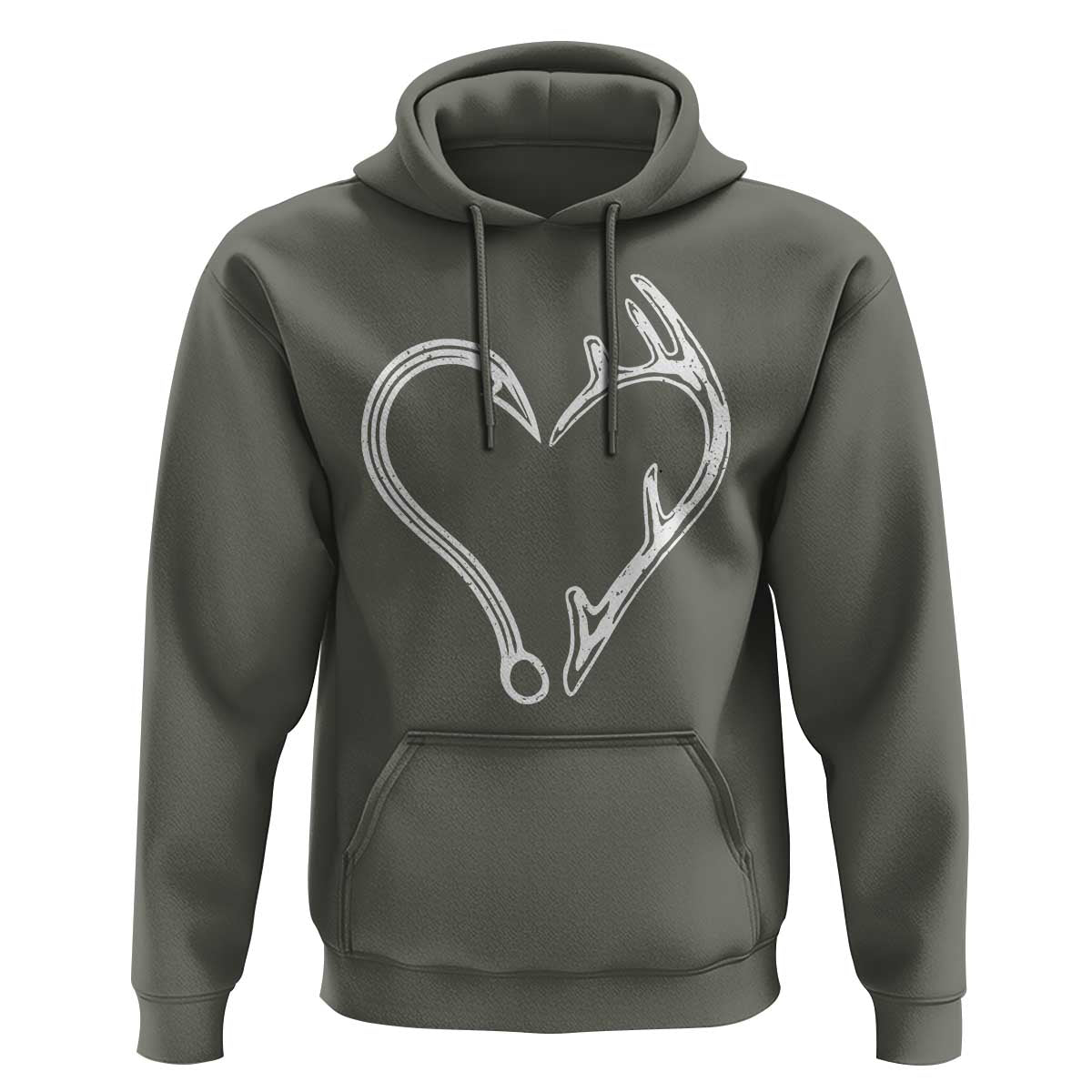 Fishing And Hunting Vintage Hook Antler Heart Hoodie - Wonder Print Shop