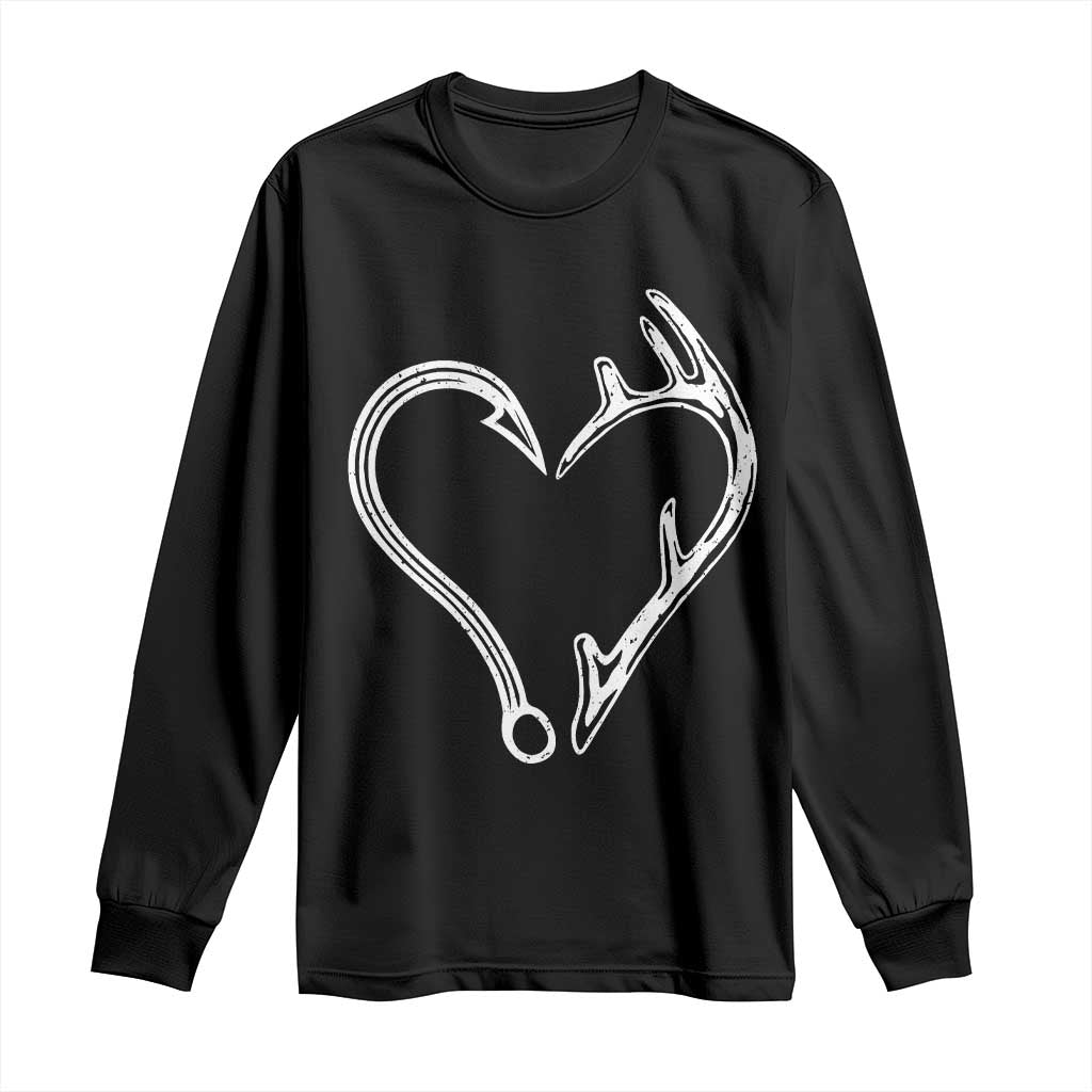 Fishing And Hunting Vintage Hook Antler Heart Long Sleeve Shirt - Wonder Print Shop