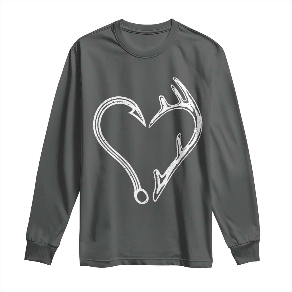 Fishing And Hunting Vintage Hook Antler Heart Long Sleeve Shirt - Wonder Print Shop