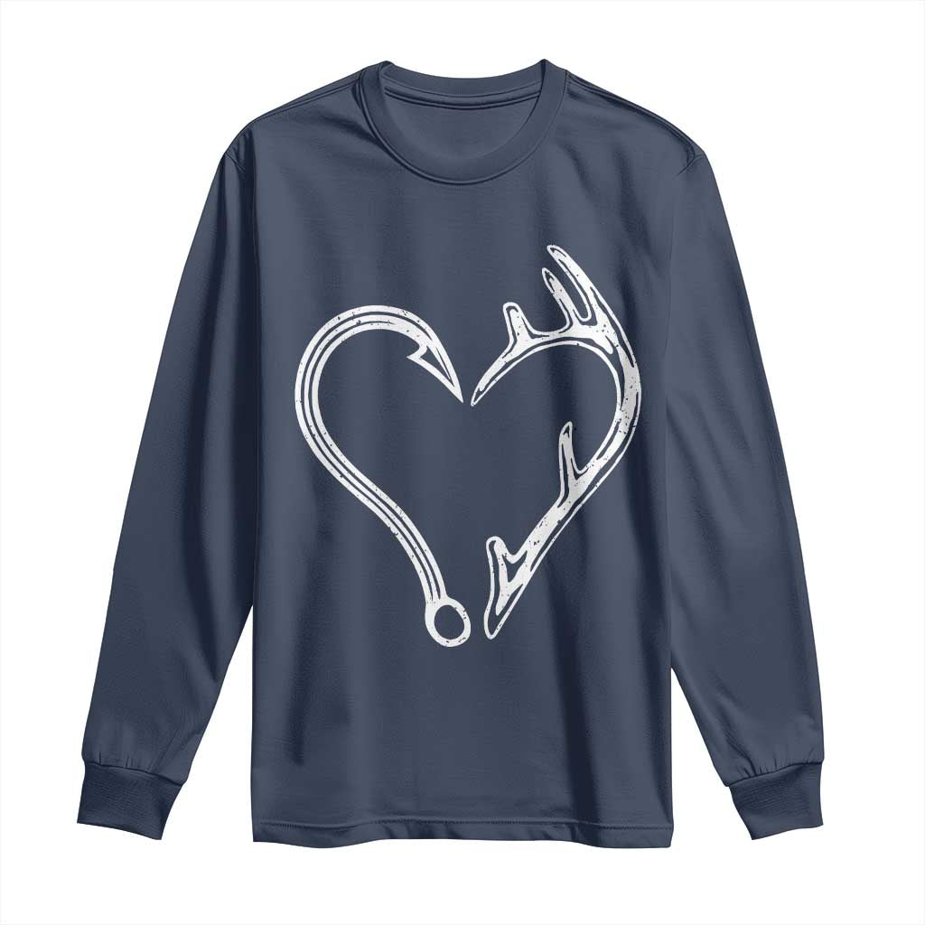Fishing And Hunting Vintage Hook Antler Heart Long Sleeve Shirt - Wonder Print Shop