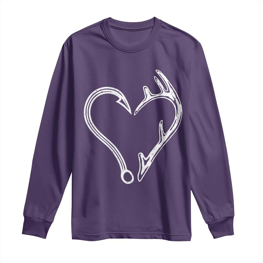 Fishing And Hunting Vintage Hook Antler Heart Long Sleeve Shirt - Wonder Print Shop