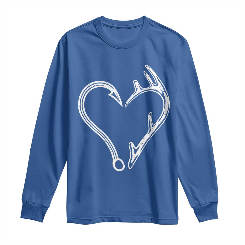 Fishing And Hunting Vintage Hook Antler Heart Long Sleeve Shirt - Wonder Print Shop