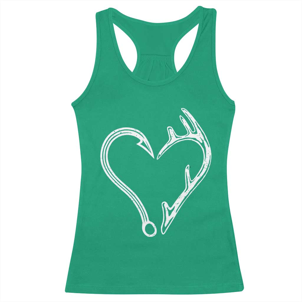 Fishing And Hunting Vintage Hook Antler Heart Racerback Tank Top - Wonder Print Shop