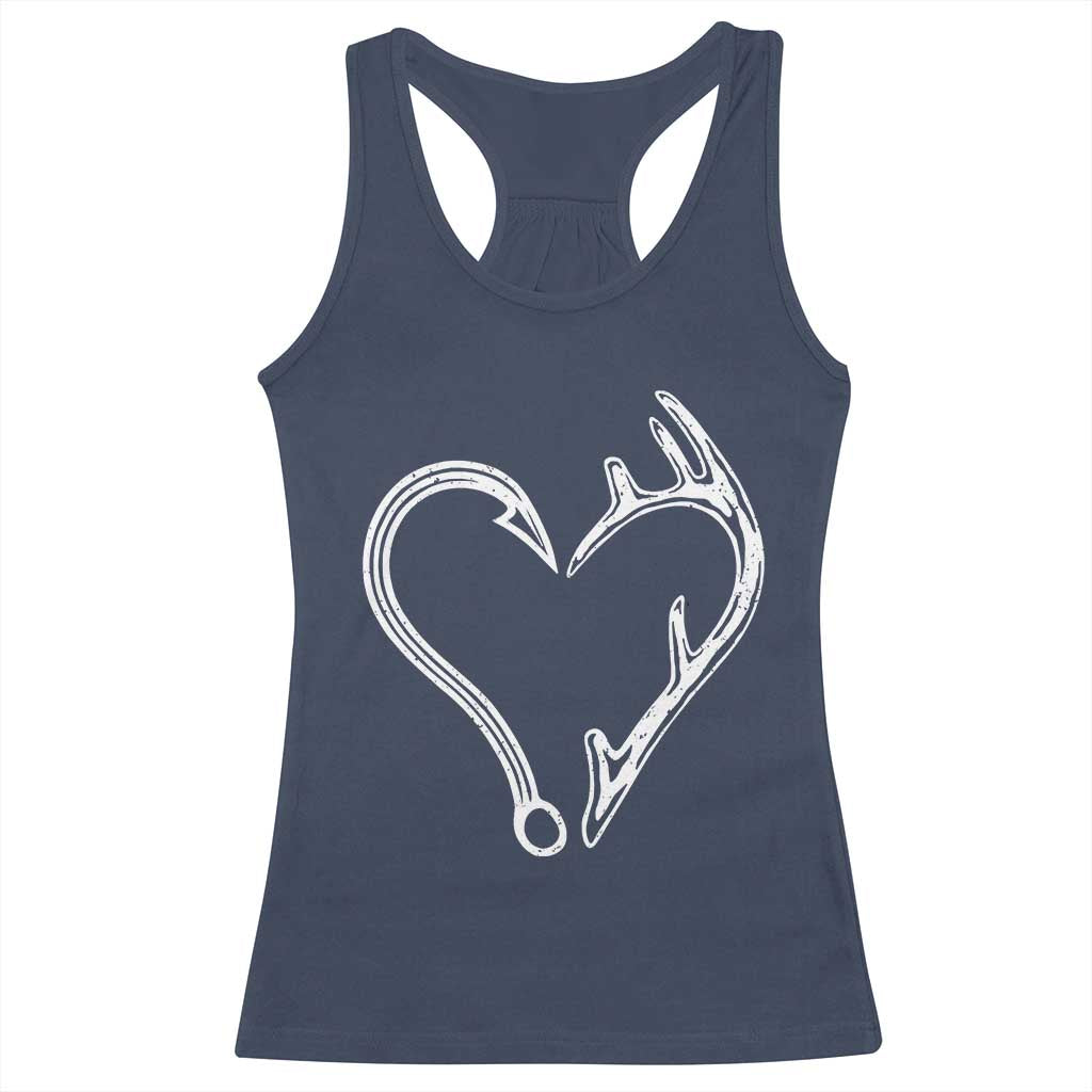 Fishing And Hunting Vintage Hook Antler Heart Racerback Tank Top - Wonder Print Shop