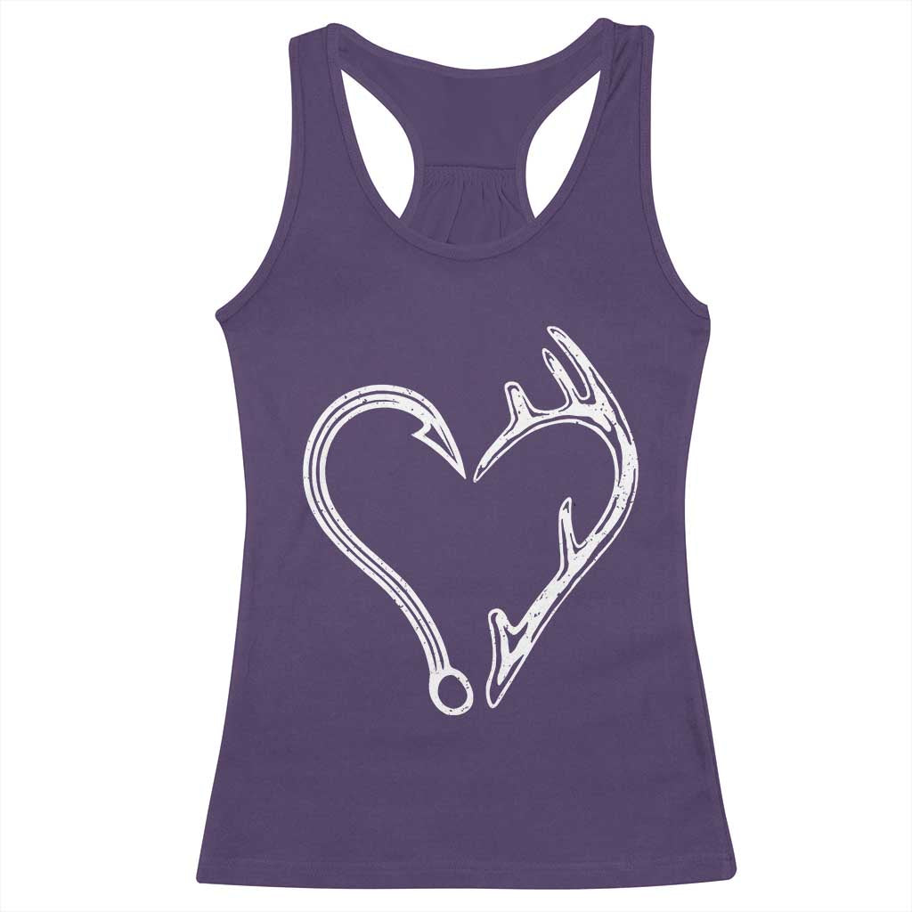Fishing And Hunting Vintage Hook Antler Heart Racerback Tank Top - Wonder Print Shop