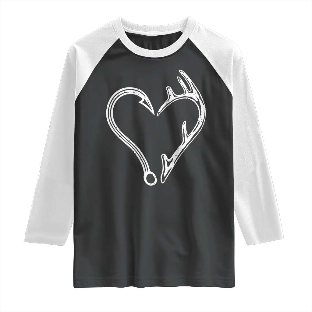Fishing And Hunting Vintage Hook Antler Heart Raglan Shirt - Wonder Print Shop