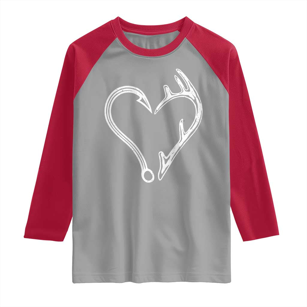 Fishing And Hunting Vintage Hook Antler Heart Raglan Shirt - Wonder Print Shop