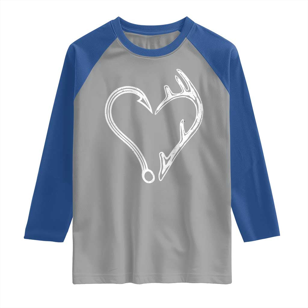 Fishing And Hunting Vintage Hook Antler Heart Raglan Shirt - Wonder Print Shop