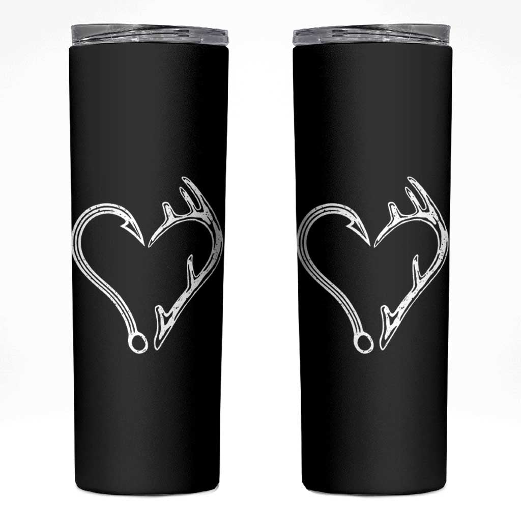 Fishing And Hunting Vintage Hook Antler Heart Skinny Tumbler - Wonder Print Shop