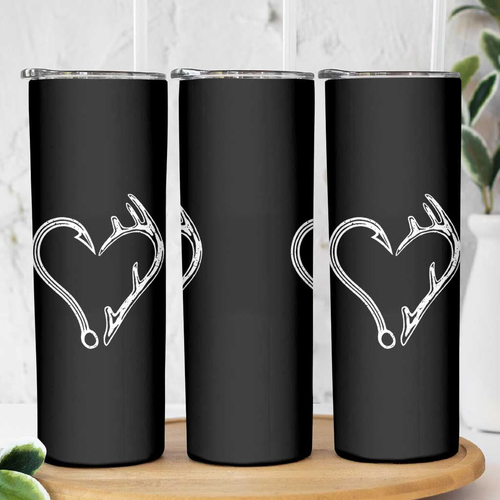 Fishing And Hunting Vintage Hook Antler Heart Skinny Tumbler - Wonder Print Shop