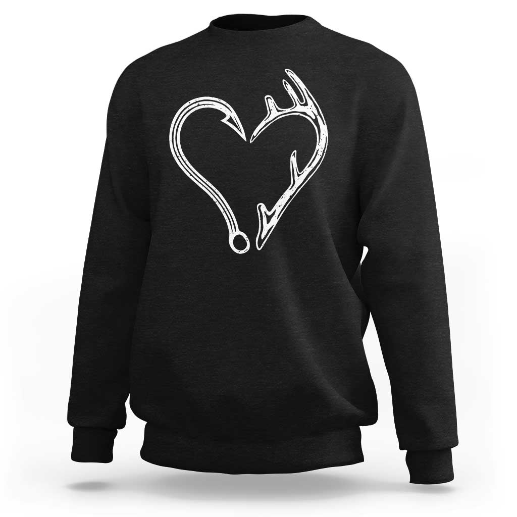 Fishing And Hunting Vintage Hook Antler Heart Sweatshirt - Wonder Print Shop