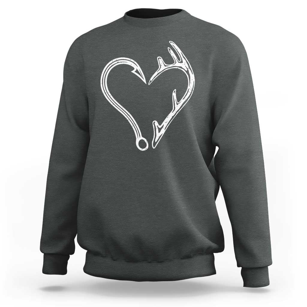 Fishing And Hunting Vintage Hook Antler Heart Sweatshirt - Wonder Print Shop