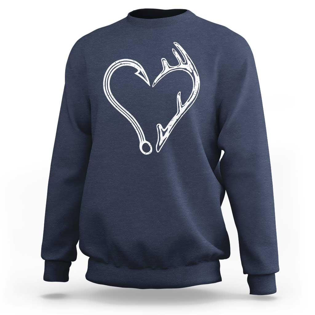 Fishing And Hunting Vintage Hook Antler Heart Sweatshirt - Wonder Print Shop