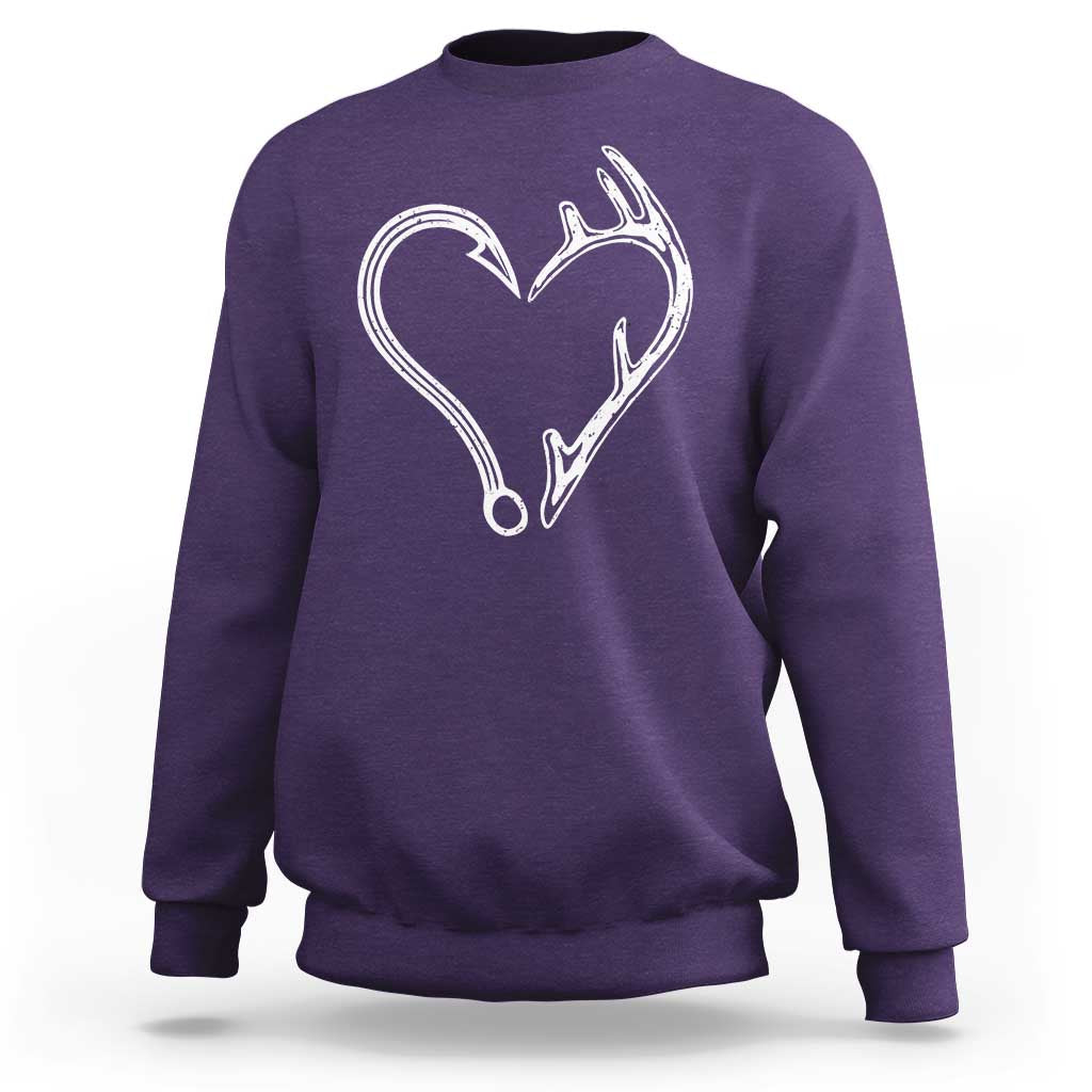 Fishing And Hunting Vintage Hook Antler Heart Sweatshirt - Wonder Print Shop