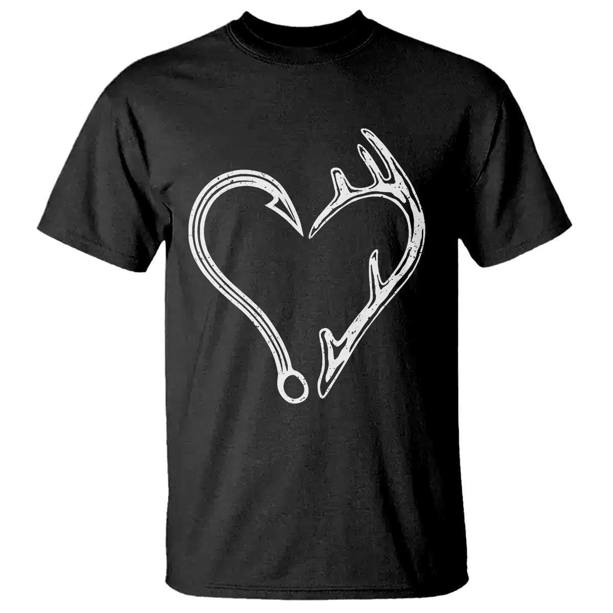 Fishing And Hunting Vintage Hook Antler Heart T Shirt - Wonder Print Shop