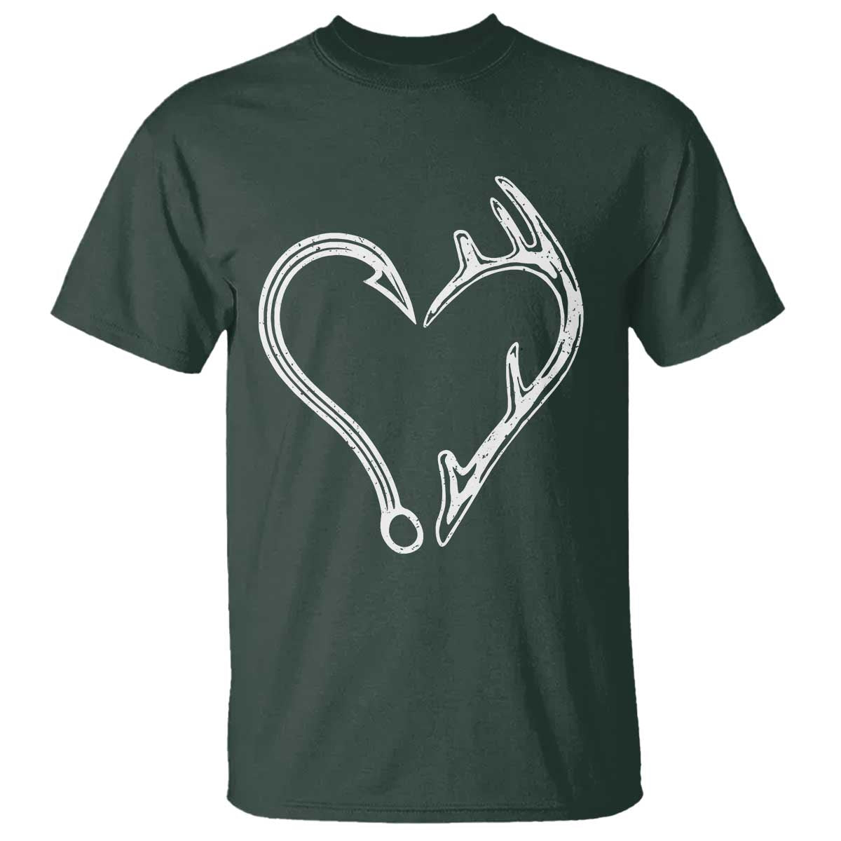 Fishing And Hunting Vintage Hook Antler Heart T Shirt - Wonder Print Shop