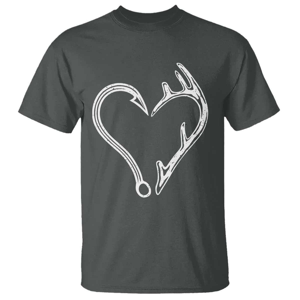 Fishing And Hunting Vintage Hook Antler Heart T Shirt - Wonder Print Shop
