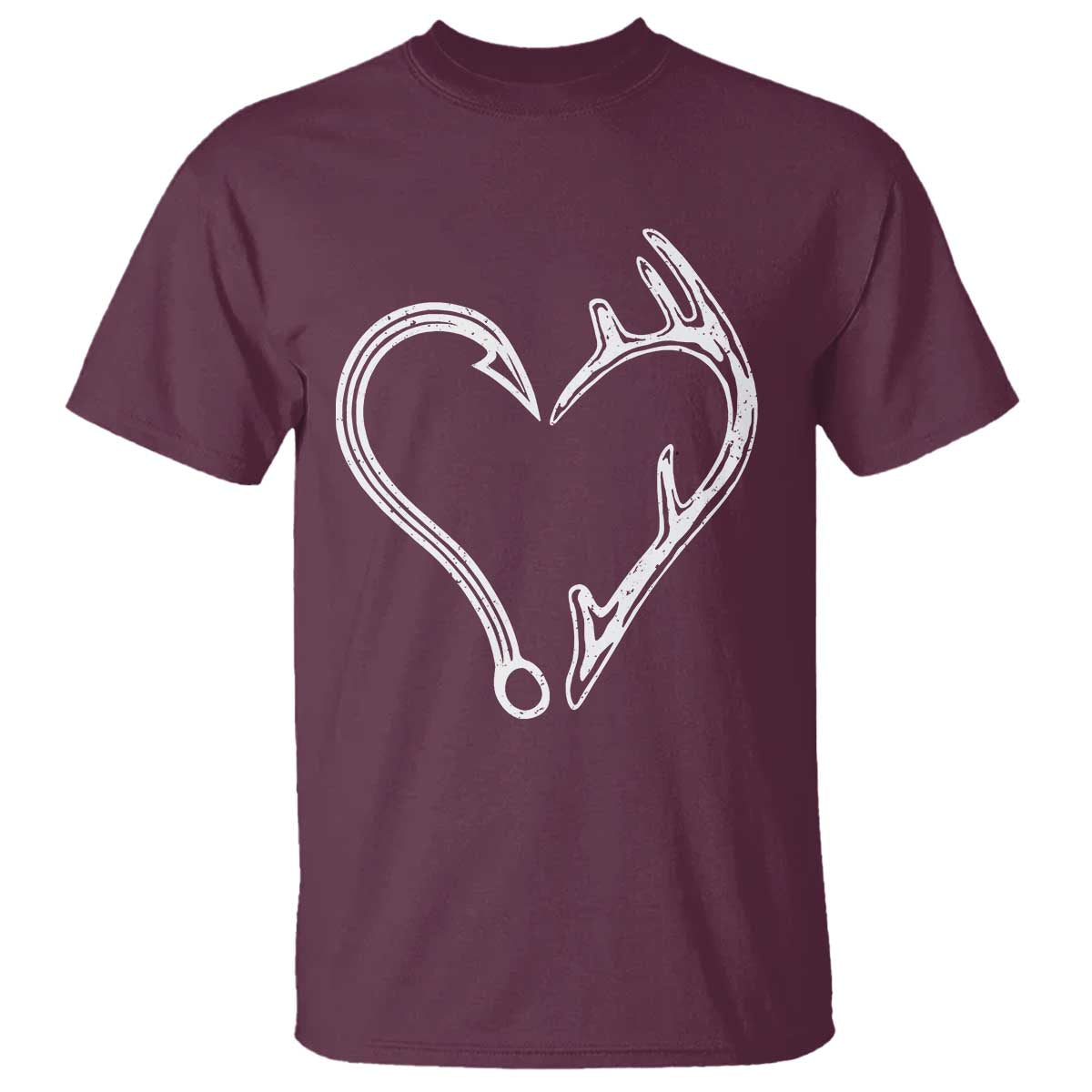 Fishing And Hunting Vintage Hook Antler Heart T Shirt - Wonder Print Shop