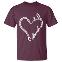 Fishing And Hunting Vintage Hook Antler Heart T Shirt - Wonder Print Shop