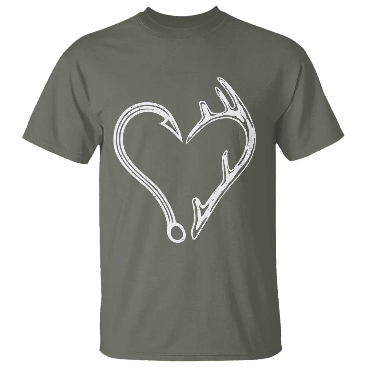 Fishing And Hunting Vintage Hook Antler Heart T Shirt - Wonder Print Shop