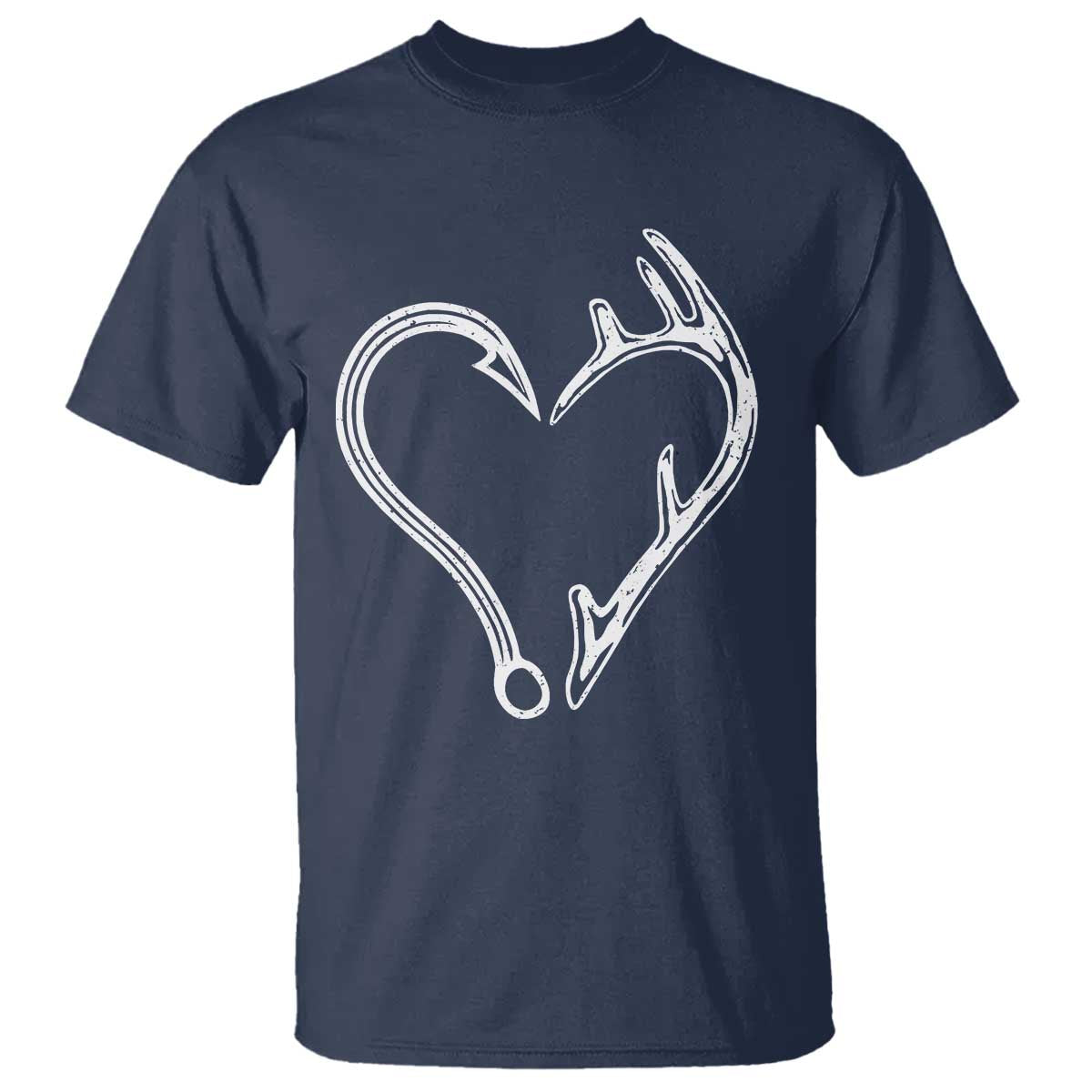 Fishing And Hunting Vintage Hook Antler Heart T Shirt - Wonder Print Shop