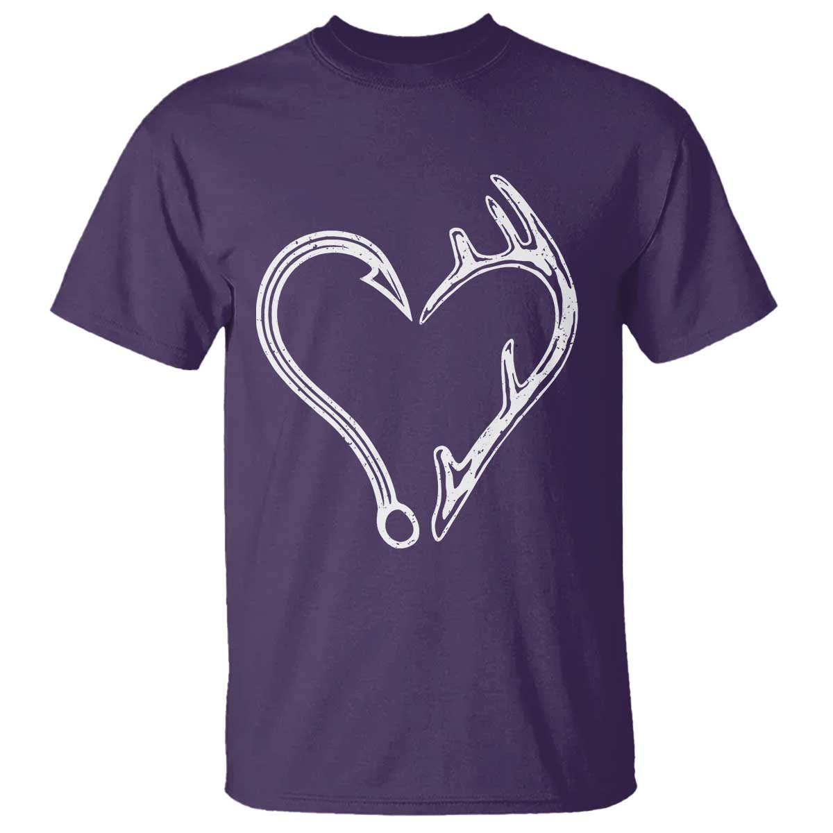 Fishing And Hunting Vintage Hook Antler Heart T Shirt - Wonder Print Shop