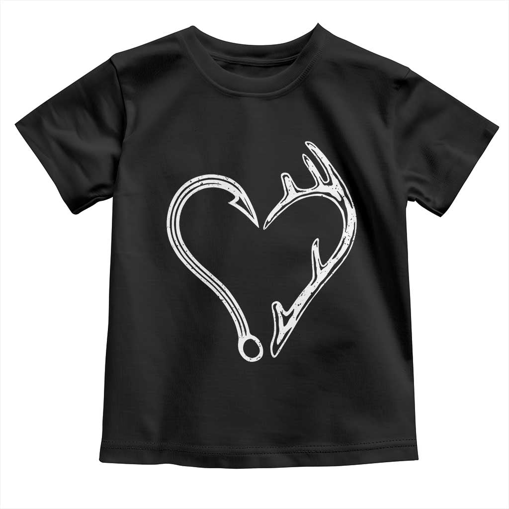Fishing And Hunting Vintage Hook Antler Heart Toddler T Shirt - Wonder Print Shop