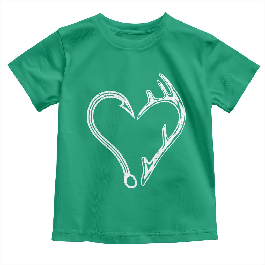 Fishing And Hunting Vintage Hook Antler Heart Toddler T Shirt - Wonder Print Shop