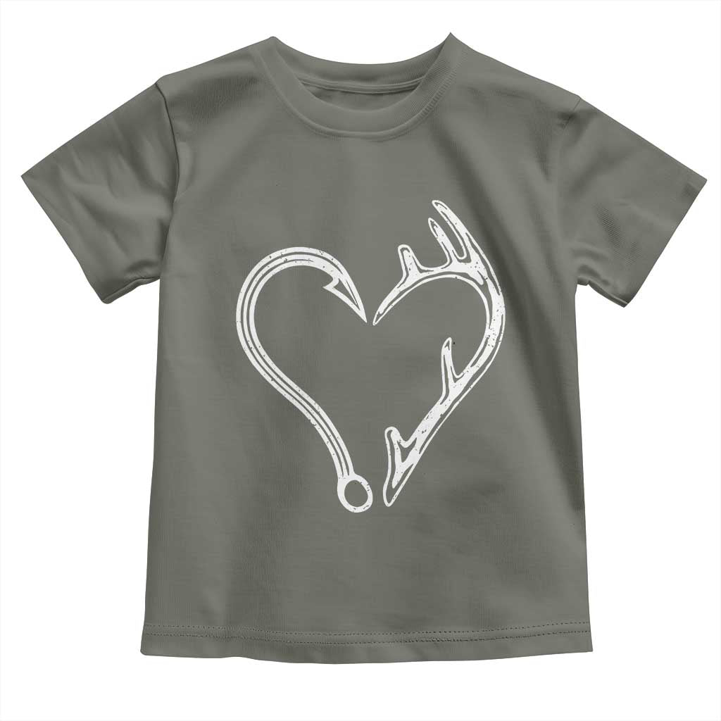 Fishing And Hunting Vintage Hook Antler Heart Toddler T Shirt - Wonder Print Shop