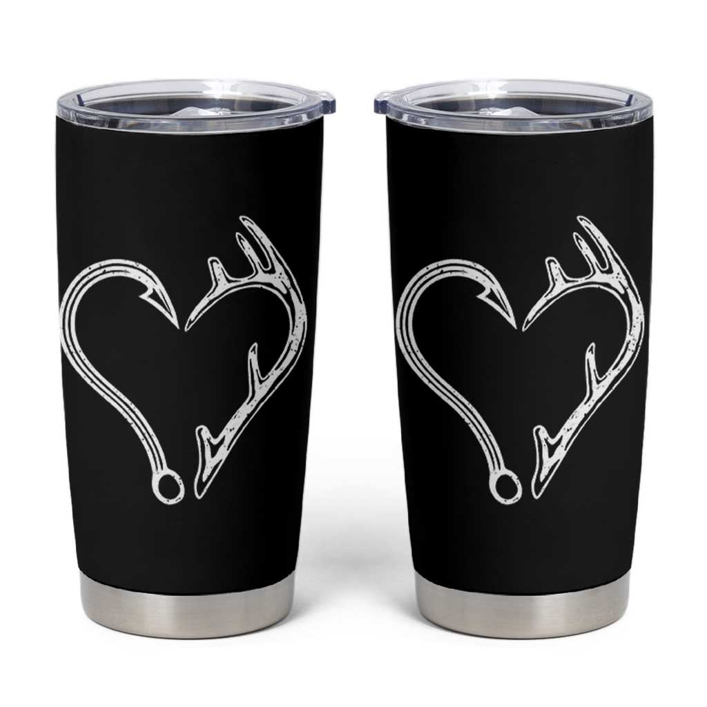 Fishing And Hunting Vintage Hook Antler Heart Tumbler Cup - Wonder Print Shop