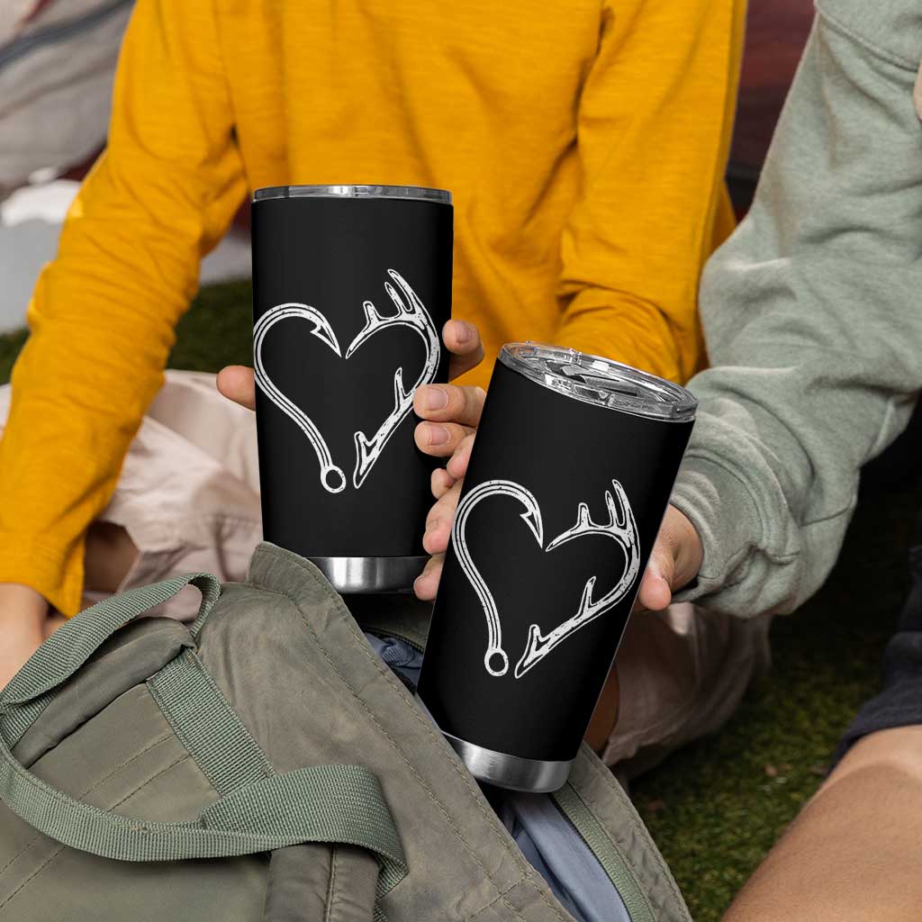 Fishing And Hunting Vintage Hook Antler Heart Tumbler Cup - Wonder Print Shop