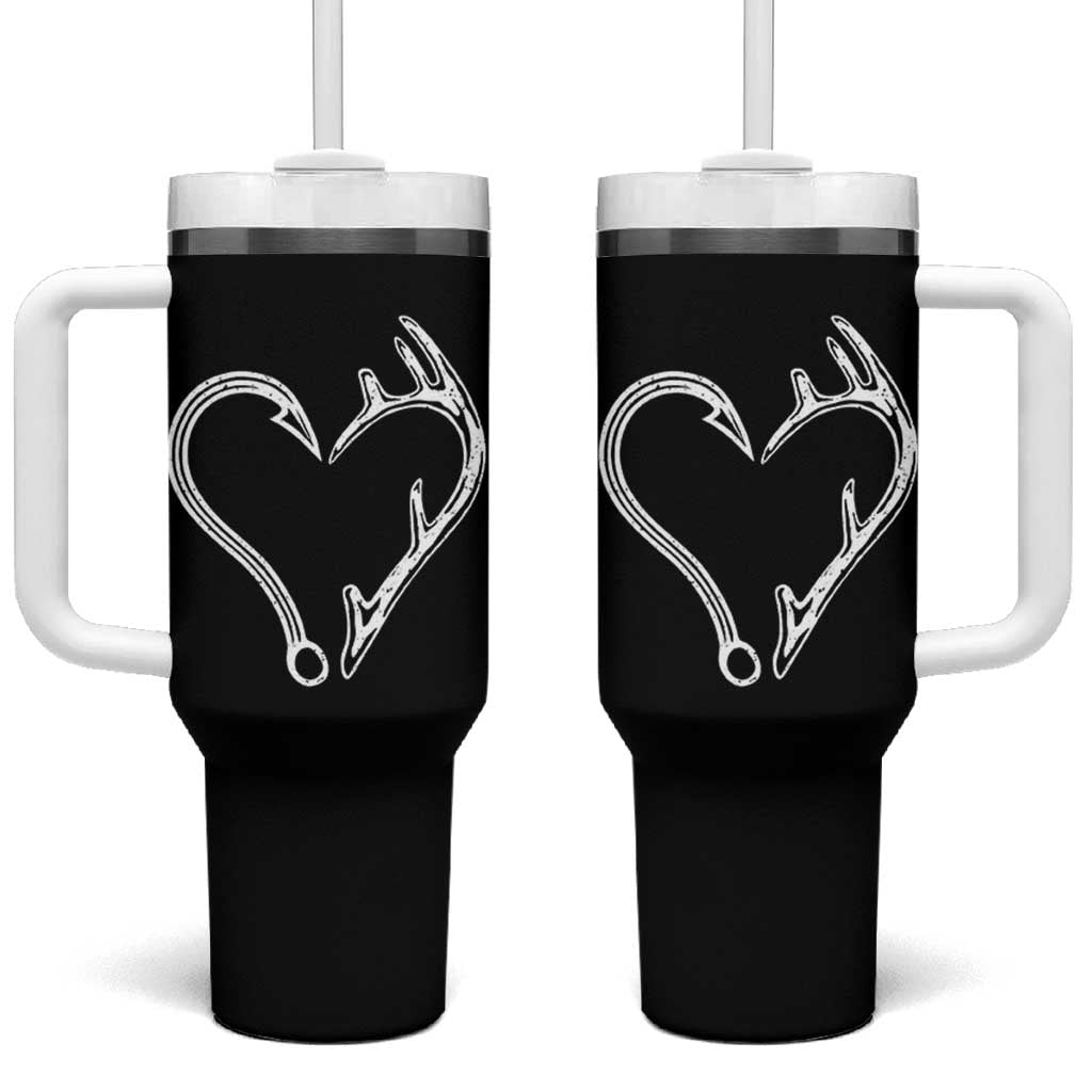 Fishing And Hunting Vintage Hook Antler Heart Tumbler With Handle - Wonder Print Shop