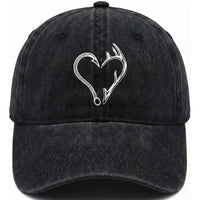 Fishing And Hunting Vintage Hook Antler Heart Washed Cotton Baseball Cap